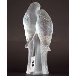 A Lalique frosted crystal model of two Budgerigars engraved Lalique France, H. 18cm. Jean Rich