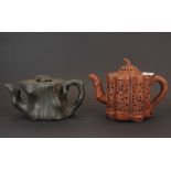 Two Chinese Yixing terracotta teapots (one with double skin), tallest 12cm.