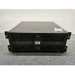 A black metal External PCLe storage array Chassis with disc drive.