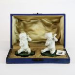 A pair of early 20th century boxed porcelain jade and gilt bronze place markers with original