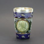 A hallmarked silver rim Doulton Lambeth coronation beaker for King Edward VII and Queen Alexandra,
