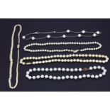 Five pearl necklaces, longest L. 47cm. One clasp A/F.