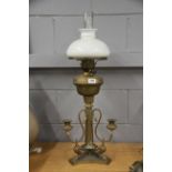 An impressive 19th century Art Nouveau brass column oil lamp, H. 76cm.
