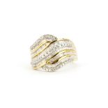 A large 9ct yellow gold set with baguette and round cut diamonds, (O).