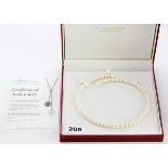 A boxed Pearl Company pearl set necklace with certification, dia. 14.5cm.