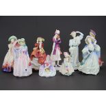 A group of seven Royal Doulton porcelain figurines of ladies (Philippa with box), together with a