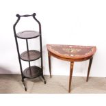 A folding oak cake stand and an Italian inlaid console table.