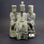 A 19th century Chinese carved wooden ceremonial figure of three lucky gods, H. 27cm. W. 20cm.