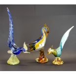 Three Murano glass bird figures, tallest H. 39cm.