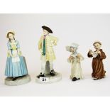 A pair of Naples bisque porcelain figures of a monk and a nun, H. 14cm. together with a pair of