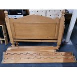 A heavy quality pine double bed frame, W. 146cm.