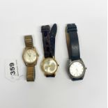 Three vintage men's wristwatches, including Bulova, MuDu and Slazenger.