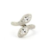A 925 silver snake style wrap around ring set with marquise and round cut cubic zirconias, (P).