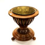 An early 20th century Dutch inlaid walnut and brass ice bucket stand, Dia. 37cm, H. 41cm.