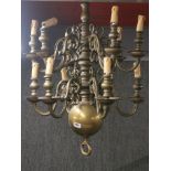 A heavy quality brass ten branch chandelier light fitting, H. 74cm.