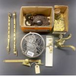 A bulldog trivet and a quantity of mixed brass and other door and window fittings. Prov. Estate of