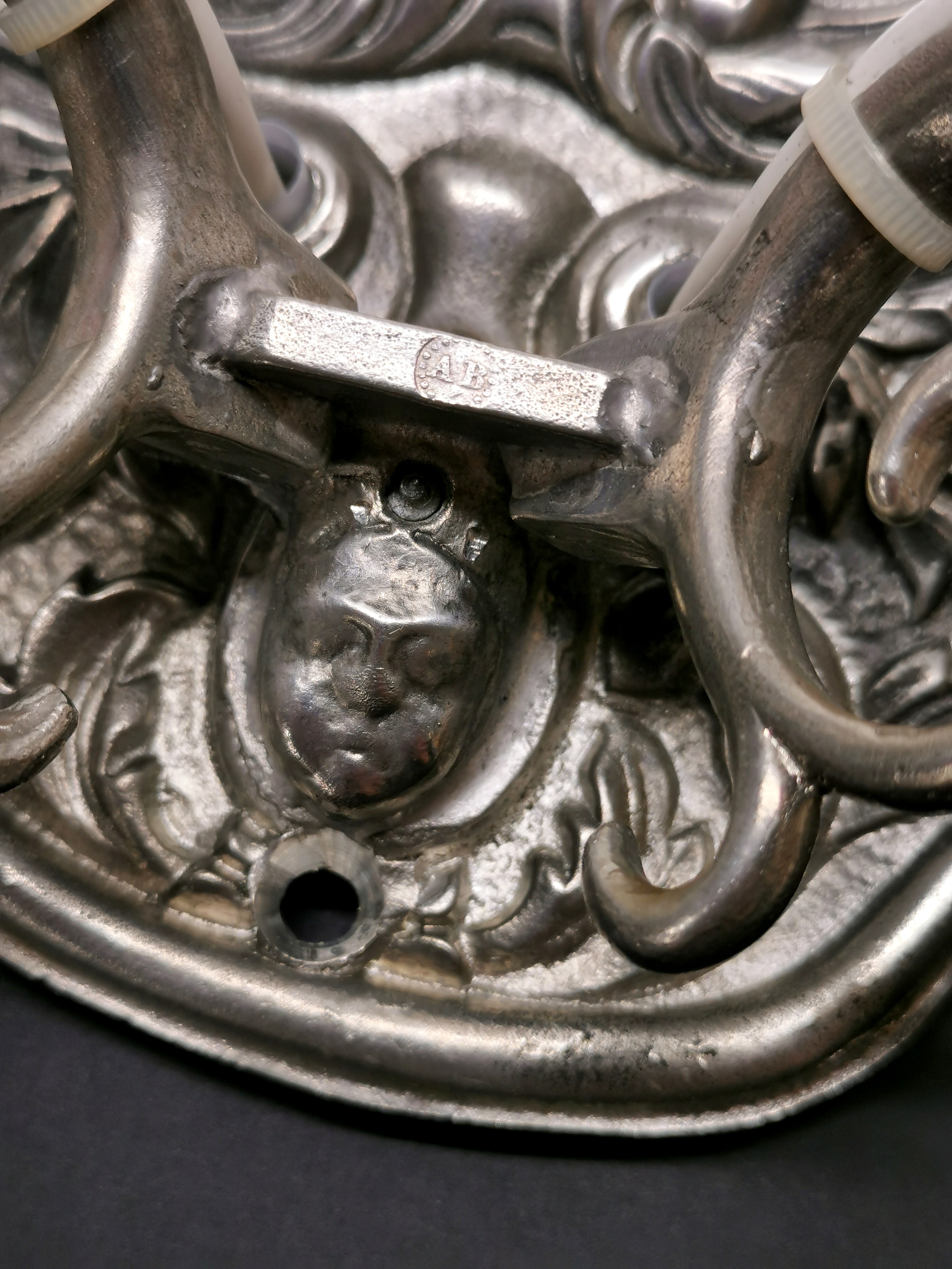 A pair of Albert Bartram reproduction pewter wall sconce electric lights, H. 26cm. - Image 2 of 3