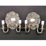 A pair of Albert Bartram reproduction pewter wall sconce electric lights, H. 26cm.