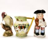 A 19th century Staffordshire Toby jug , H. 25cm, together with a Beswick woodpecker (No. 1218) and a