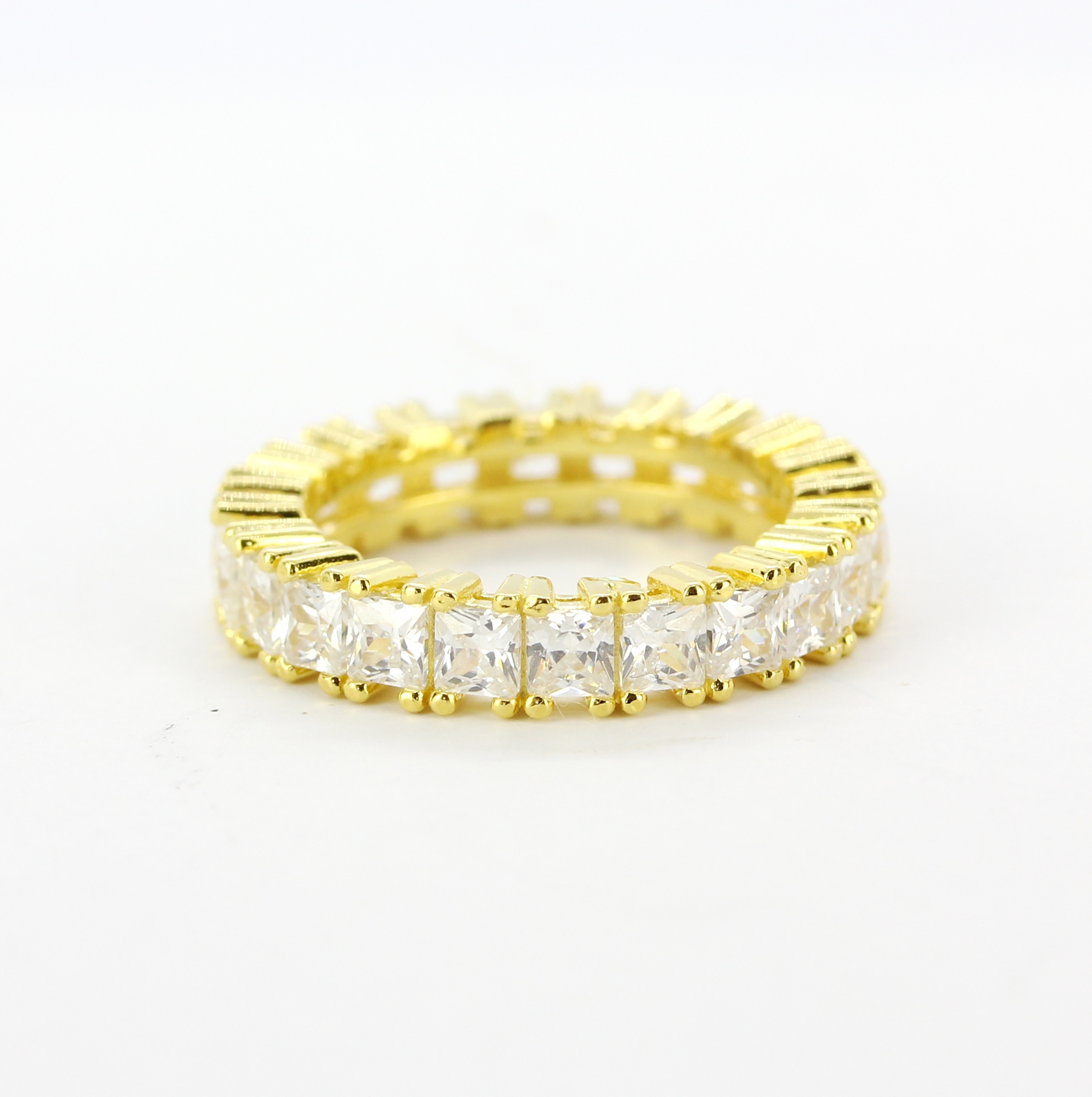 A 925 silver gilt eternity ring set with princess cut cubic zirconias, (M). - Image 2 of 2