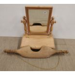 A pine dressing table mirror, H. 60cm, together with an early pine yoke.