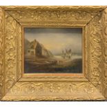 A 19th century gilt framed oil on tin of a coastal scene, frame size 35 x 31cm.
