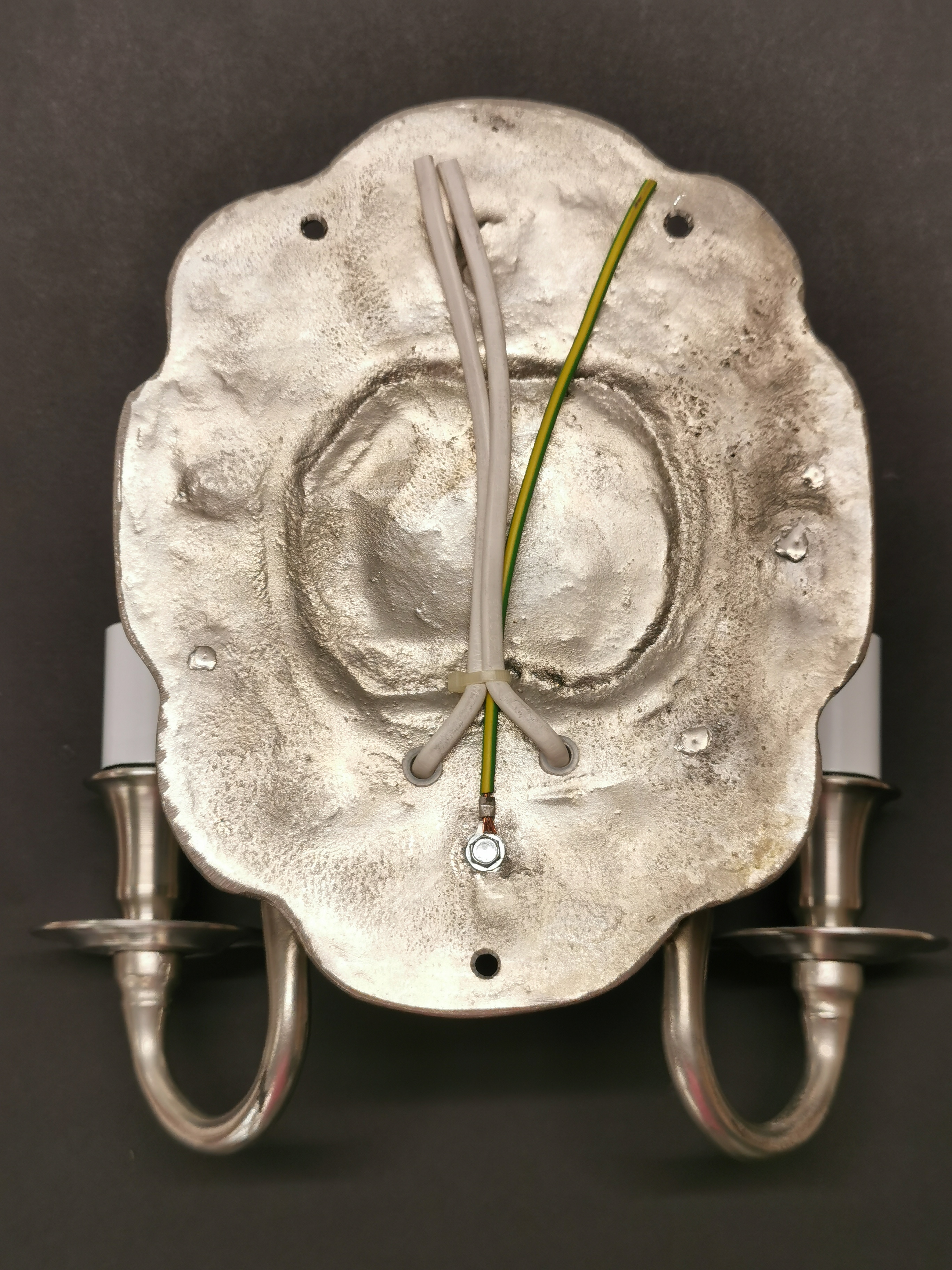 A pair of Albert Bartram reproduction pewter wall sconce electric lights, H. 26cm. - Image 3 of 3