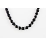 A heavy 925 silver necklace set with large natural black spinels, spinel dia. 1cm, necklace L.