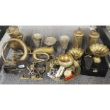 A quantity of mixed brass and other metalware. (Box not included).