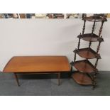 A 1970's teak coffee table together with a watnot, watnot H. 130cm.