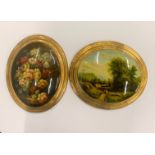 J. Gaston: Two signed oval paintings on wooden panel, W. 32cm.