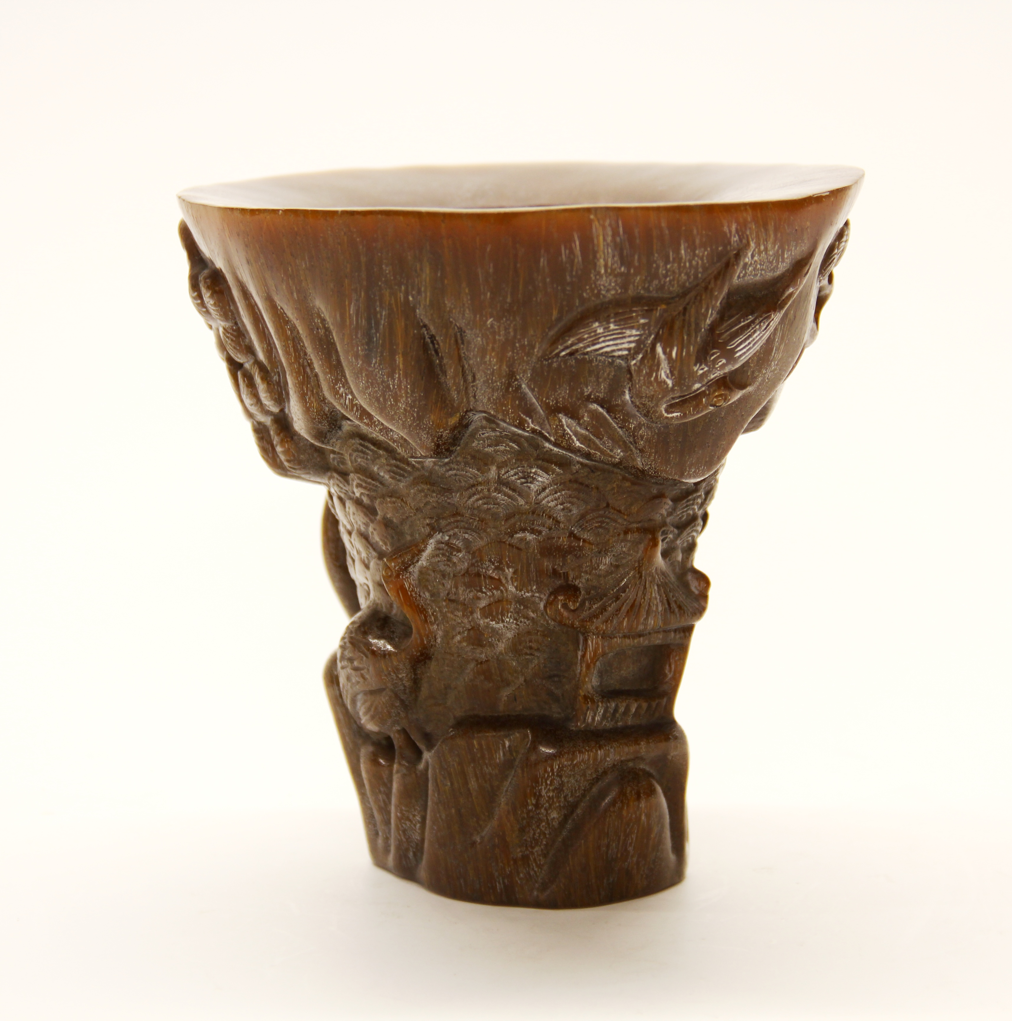A Chinese carved horn libation cup, H. 13cm. - Image 2 of 5