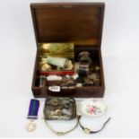 A mixed box of items, including a Malaya medal etc.