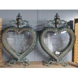 A pair of heart shaped metal and glass door lanterns, H. 50cm.