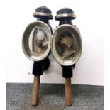 A pair of 19th century carriage lamps, converted for use with electricity, H. 48cm.