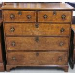 A fine early cross banded burr walnut five drawer chest, 101 x 48 x 104cm.