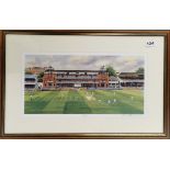 Cricket interest: A framed pencil signed print of Lord's by Terry Harrison, frame size 58 x 38cm.