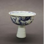 A Chinese hand painted porcelain stem cup, Dia. 9.5cm, H. 10.5cm