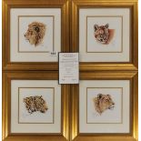 Four signed limited edition gilt framed prints of big cats by Stephen Gayford, largest frame size 58