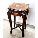 A mother of pearl inlaid carved hardwood table, 40 x 40 x 66cm.