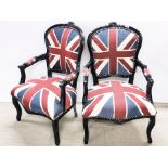 A pair of Union Jack upholstered armchairs.