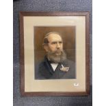 A large framed pastel portrait of a gentleman, frame size 63 x 76cm.
