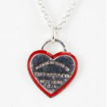 A 925 silver Tiffany & Co style heart shaped part enamelled pendant and chain, L. 45cm.
