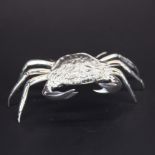 A silver plated crab shaped box with hinged shell, W. 12cm.