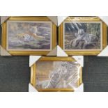 Three signed limited edition gilt framed prints of tigers by Stephen Gayford, largest frame size