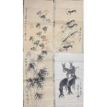 A group of four Chinese mounted watercolours, 48 x 90cm.