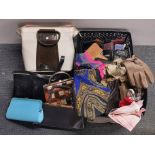 A quantity of vintage handbags, purses, gloves and scarves.