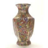 A Chinese hand painted and gilt porcelain octagonal vase with thousand flowers decoration, H. 32cm.