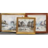 Three framed 1970's oils on canvas of Paris, largest 83 x 60cm.