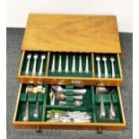 An oak cased silver plated cutlery set, case size 50 x 28 x 43cm.